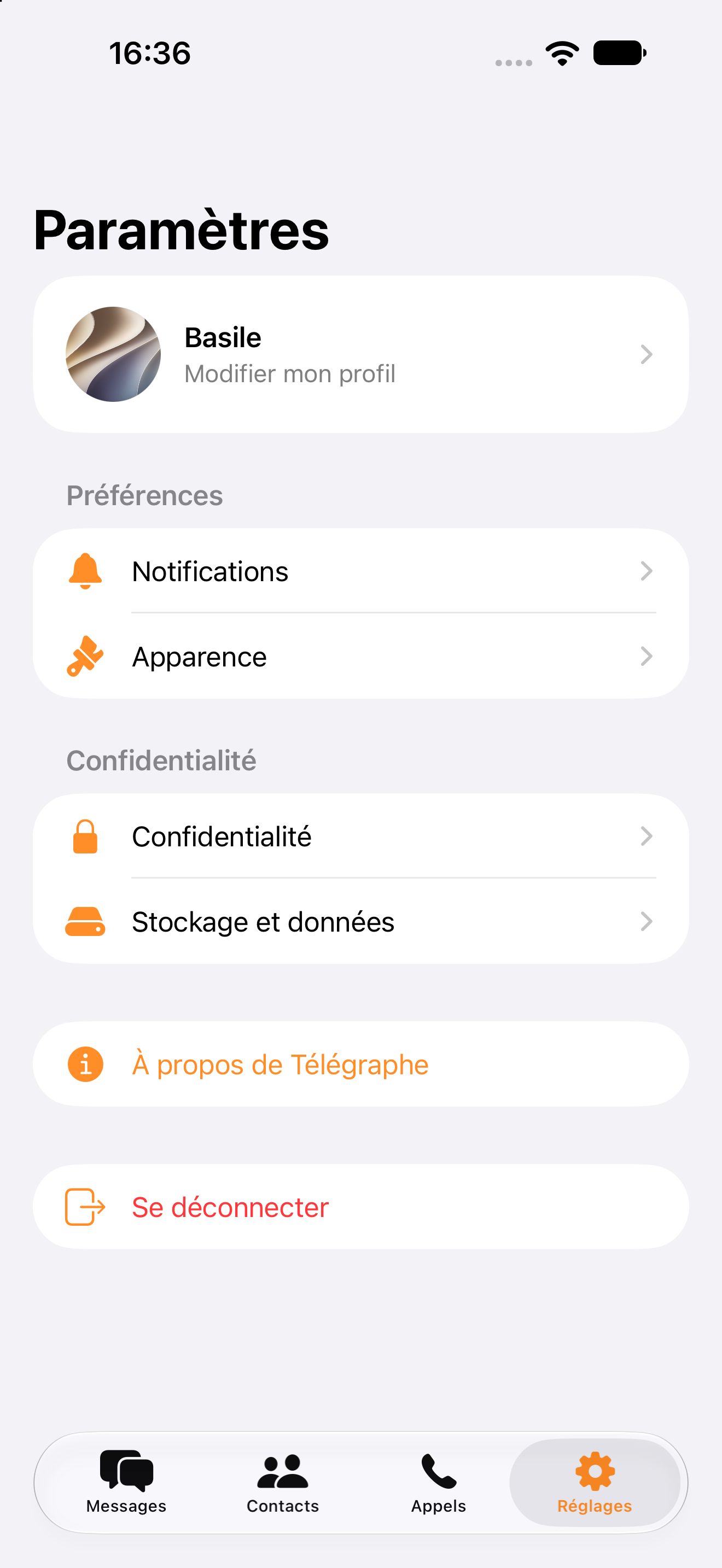 Aperçu de l’écran des réglages